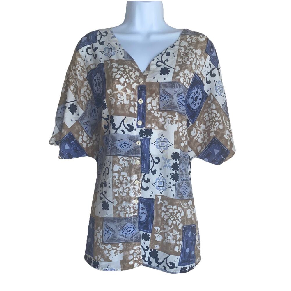 VTG Heritage Road Woman Size 18W Boho Floral Button Up Summer Blouse Feminine